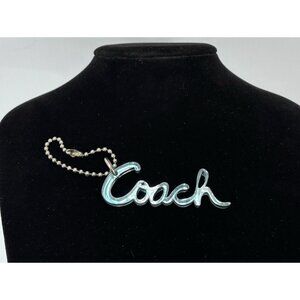 Coach Script Tag Keychain Sea Blue Turquoise Logo Key Ring Charm Bag Purse Tag